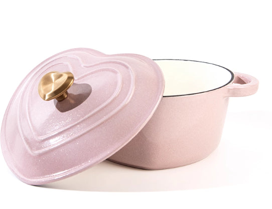 Color: Nightingale Pink, Size: 19cm - Iron Pot Heart-shaped Special-shaped Pot Soup Pot Black Enamel White Enamel Stewing Enamel Pot Soup Stew Pot