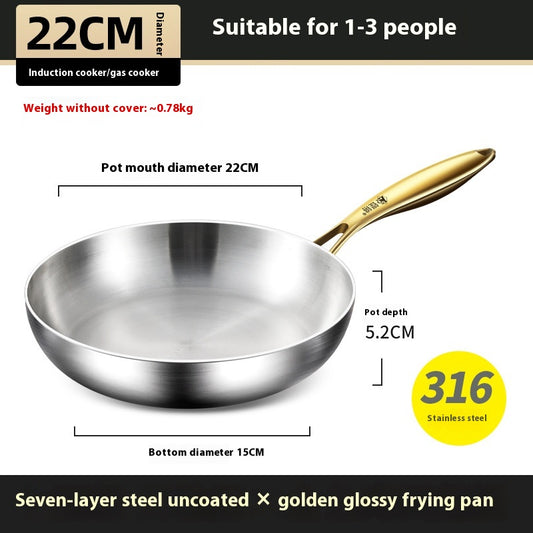 Specifications: 22cm Frying Pan - 316 Stainless Steel Flat Non-coated Frying Pan
