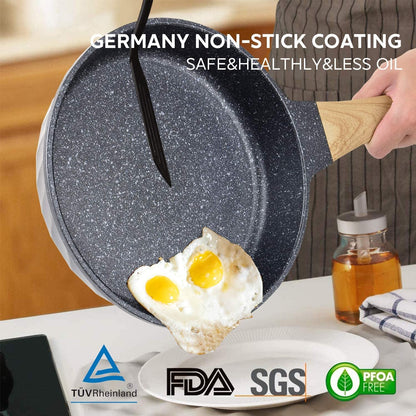 Granite Nonstick Induction Frying Pan Set with Heat-Resistant Handle - Ideal Christmas Gift for Women (8", 9.5", & 11")