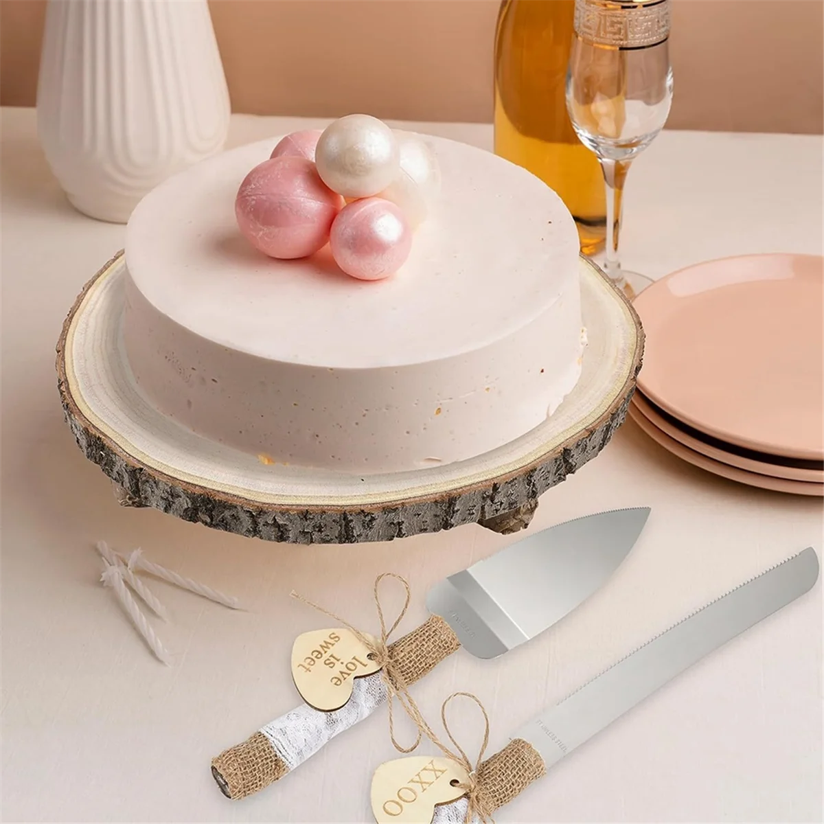 11 Inch Wood Cake Stand, Round Wooden Cupcake Pedestal, Paulownia Wood Slice with Legs, Rustic Cake Holder Wooden
