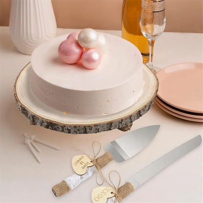 11 Inch Wood Cake Stand, Round Wooden Cupcake Pedestal, Paulownia Wood Slice with Legs, Rustic Cake Holder Wooden