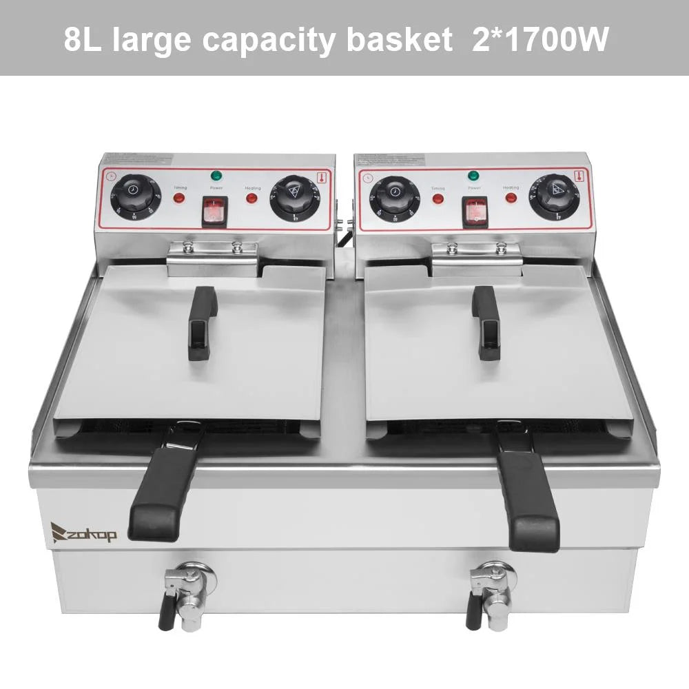 Zimtown 3000W Electric Deep Fryer with Dual Tanks and 23.6L Capacity for Commercial Use