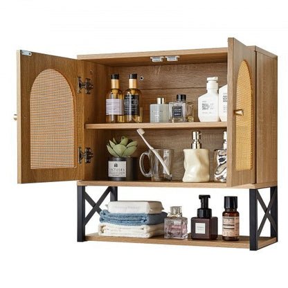 Bathroom Wall Cabinet, with 2 Doors and Adjustable Shelf, Over the Toilet Storage Medicine Cabinet Wall Mounted, Hanging Organizer with Shelves & Open Partition for Laundry Room Kitchen Restroom