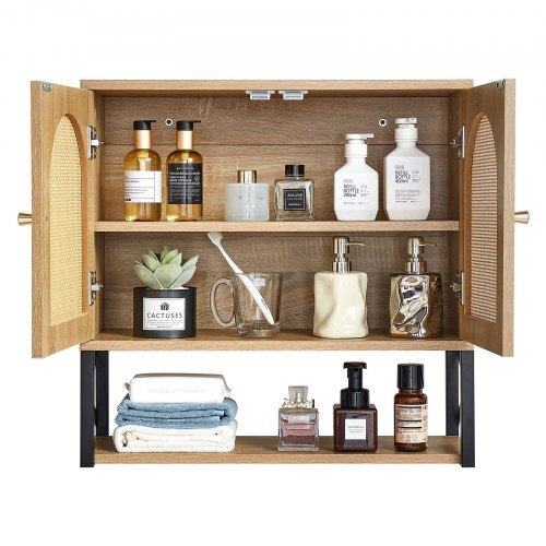 Bathroom Wall Cabinet, with 2 Doors and Adjustable Shelf, Over the Toilet Storage Medicine Cabinet Wall Mounted, Hanging Organizer with Shelves & Open Partition for Laundry Room Kitchen Restroom