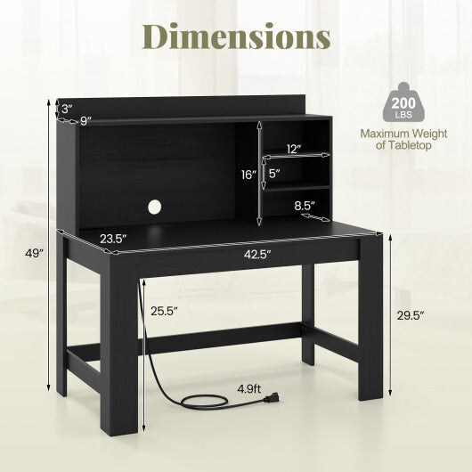 Modern Computer Desk with Hutch and Storage Shelves-Black