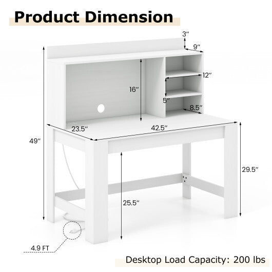 Modern Computer Desk with Hutch and Storage Shelves-Black