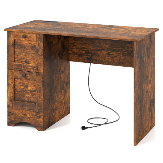 Wooden Computer Desk Workstation with 3 Drawers for Home and Office-Rustic Brown - Color: Rustic Brown
