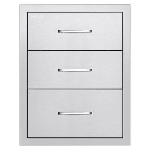 Outdoor Kitchen Drawers 18.11" W x 23.23" D x 23.23" H, Triple-Access Stainless Steel Modular Drawer Cabinet with Handles, BBQ Island Drawer for Outdoor Kitchen or BBQ Island Patio Grill Station