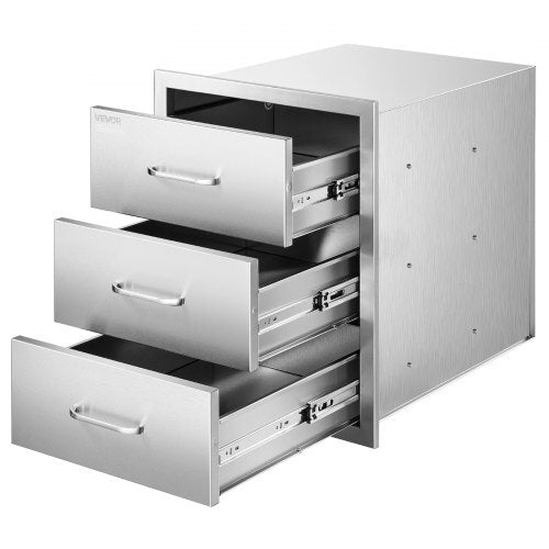 Outdoor Kitchen Drawers 18.11" W x 23.23" D x 23.23" H, Triple-Access Stainless Steel Modular Drawer Cabinet with Handles, BBQ Island Drawer for Outdoor Kitchen or BBQ Island Patio Grill Station
