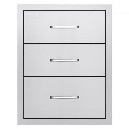 Outdoor Kitchen Drawers 18.11"W x 23.23"D x 23.23"H, Triple-Access Stainless Steel BBQ Drawers with Handles, BBQ Island Drawer for Outdoor Kitchens or Barbeque Island Patio Grill Station