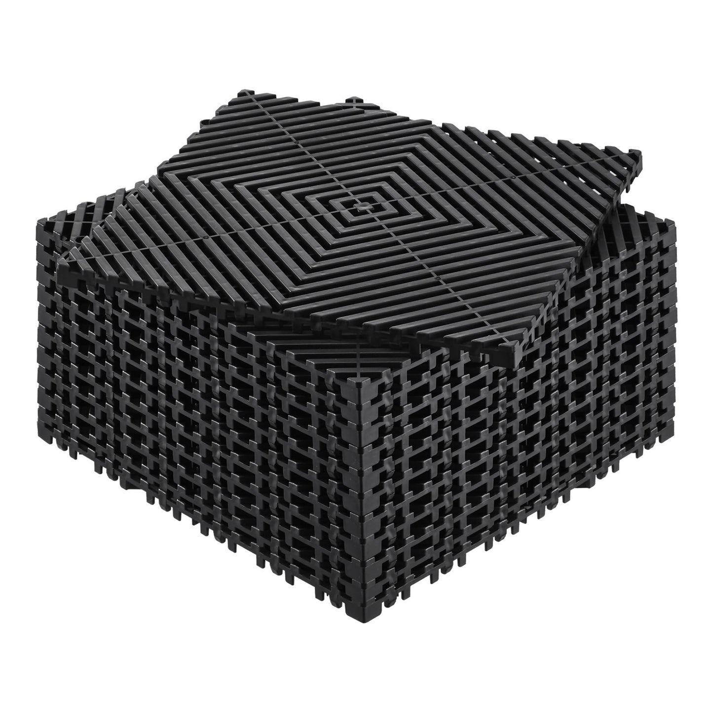 Interlocking Drainage Mat, 12 x 12 Modular Interlocking Cushion, 12 Pcs Splicing Drainage Mats, Non-Slip Black PP Drainage Floor Tile and Shower Mat, for Garage, Garden, Kitchen & Outdoor
