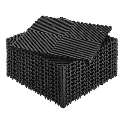 Interlocking Drainage Mat, 12 x 12 Modular Interlocking Cushion, 12 Pcs Splicing Drainage Mats, Non-Slip Black PP Drainage Floor Tile and Shower Mat, for Garage, Garden, Kitchen & Outdoor