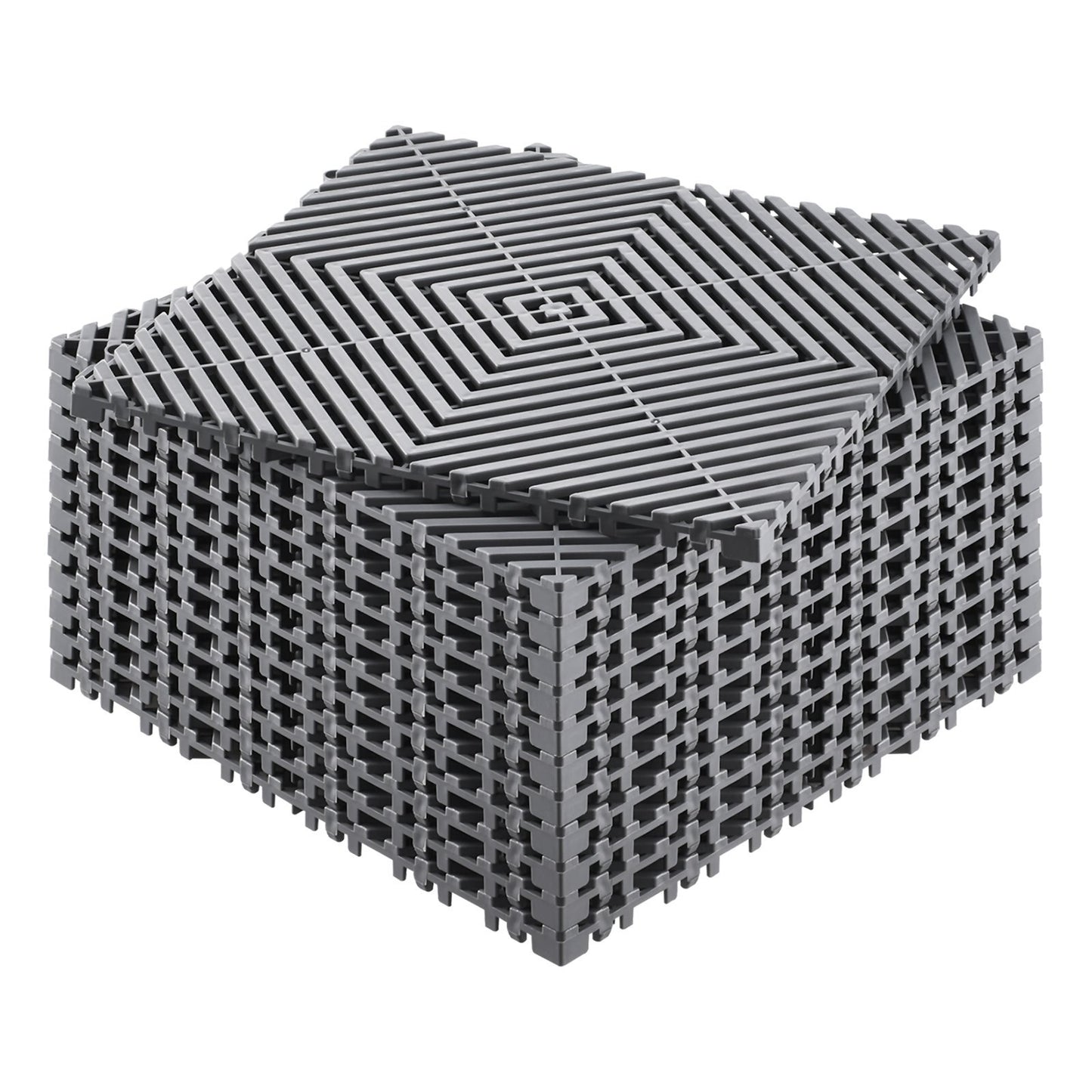 Interlocking Drainage Mat, 12 x 12 Modular Interlocking Cushion, 12 Pcs Splicing Drainage Mats, Non-Slip Gray PP Drainage Floor Tile and Shower Mat, for Garage, Garden, Kitchen & Outdoor