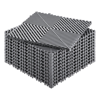 Interlocking Drainage Mat, 12 x 12 Modular Interlocking Cushion, 12 Pcs Splicing Drainage Mats, Non-Slip Gray PP Drainage Floor Tile and Shower Mat, for Garage, Garden, Kitchen & Outdoor
