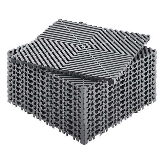 Interlocking Drainage Mat, 12 x 12 Modular Interlocking Cushion, 12 Pcs Splicing Drainage Mats, Non-Slip Gray PP Drainage Floor Tile and Shower Mat, for Garage, Garden, Kitchen & Outdoor