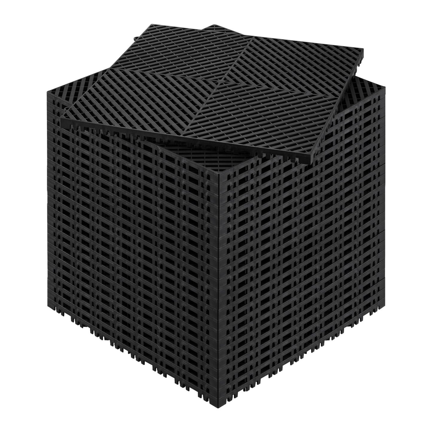 Interlocking Drainage Mat, 15.7 x 15.7 Modular Interlocking Cushion, 24 Pcs Splicing Drainage Mats, Non-Slip Black PP Drainage Floor Tile and Shower Mat, for Garage, Garden, Kitchen & Outdoor
