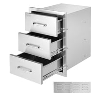 Outdoor Kitchen Drawers 16" W x 21.5" H x 18" D, Flush Mount Triple Access BBQ Drawers with Stainless Steel Handle, BBQ Island Drawers for Outdoor Kitchens or BBQ Island Patio Grill Station
