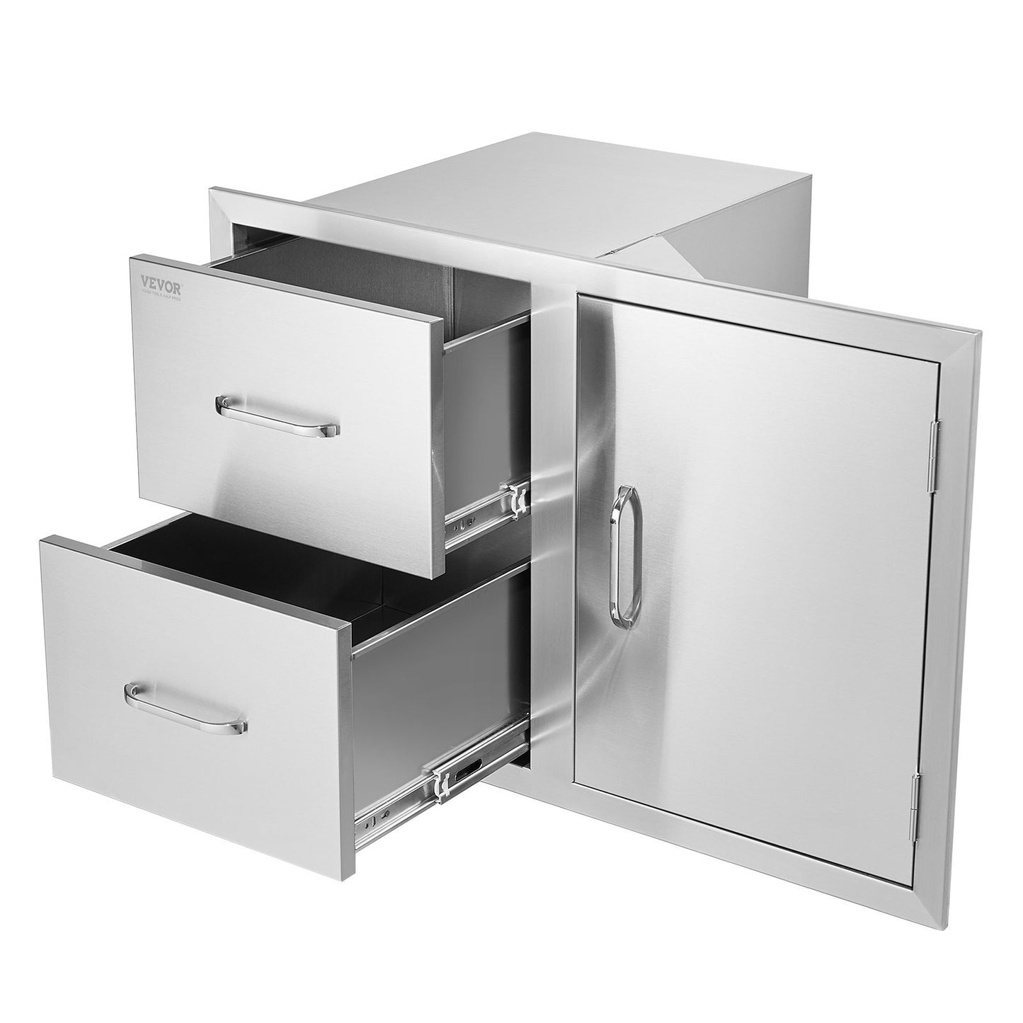 Outdoor Kitchen Door Drawer Combo 32.5" W x 21.6" H x 20.5''D, Access Door/Double Drawers with Paper Towel Rack, BBQ Island Drawers with Stainless Steel Handles for Outdoor Kitchen