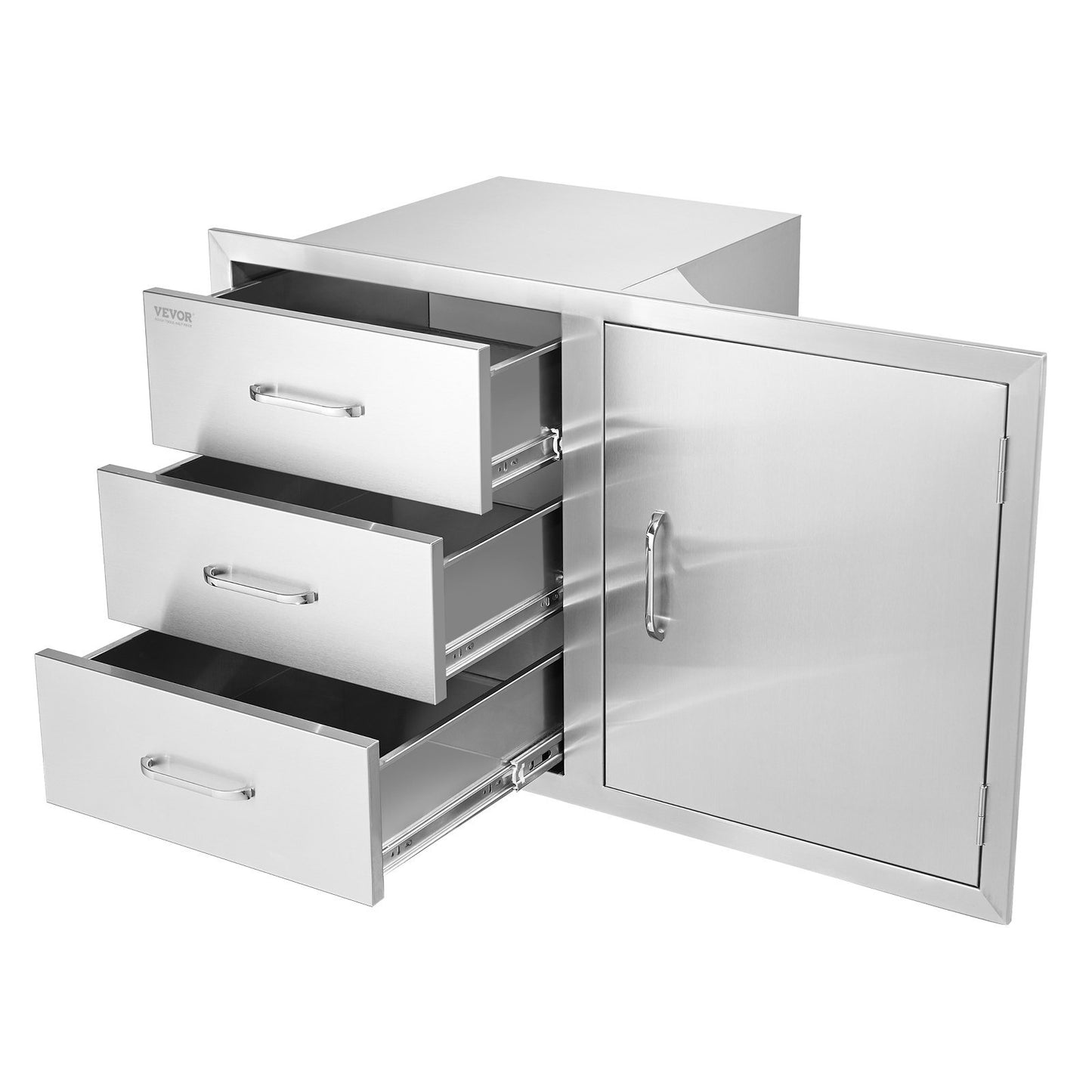Outdoor Kitchen Door Drawer Combo 38.1''W x 22.6''H x 20.8''D, BBQ Access Door/Triple Drawers Combo with Stainless Steel Handles, Perfect for BBQ Island Patio Grill Station