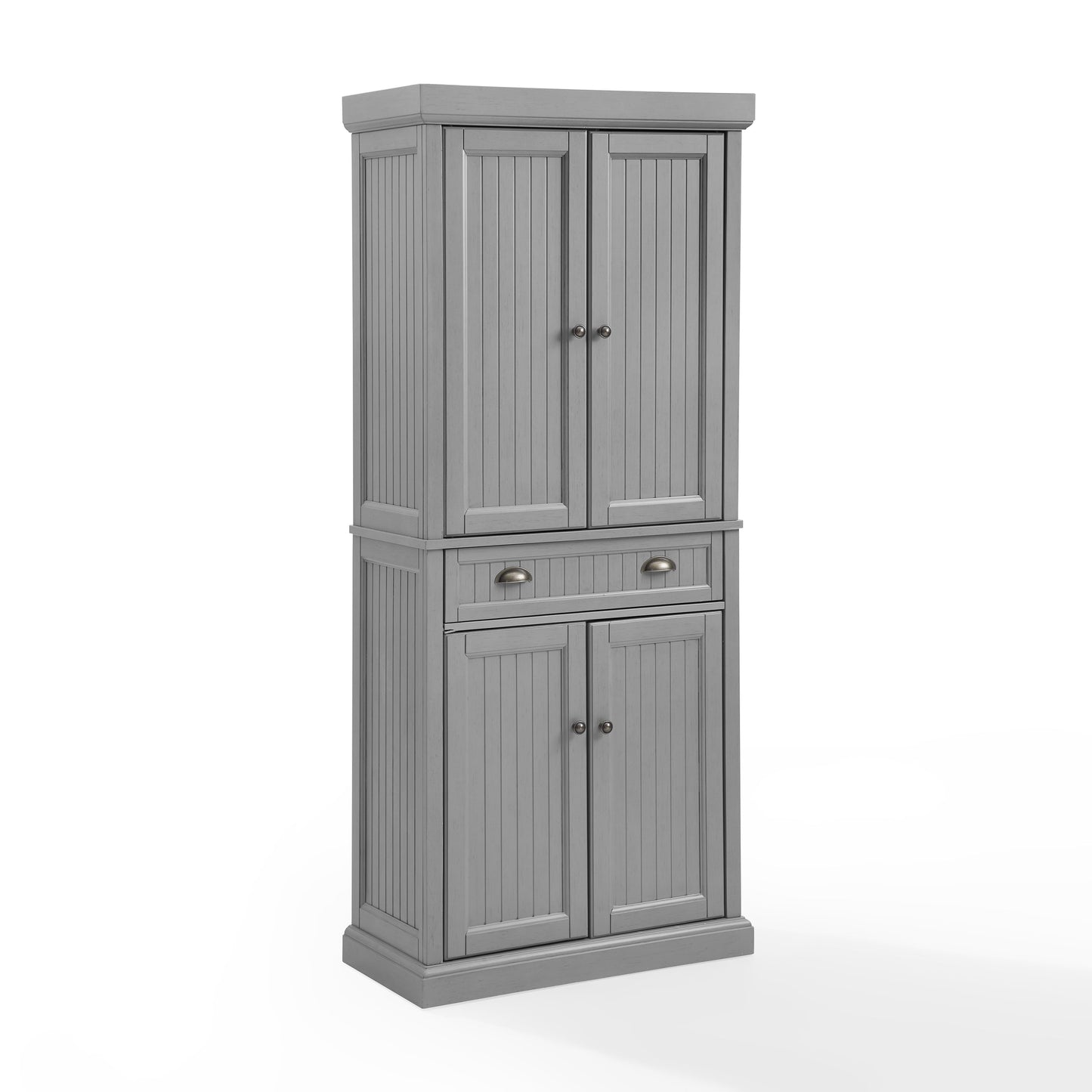 Crosley Furniture Seaside Coastal Pantry with Distressed Gray and Gold Finish