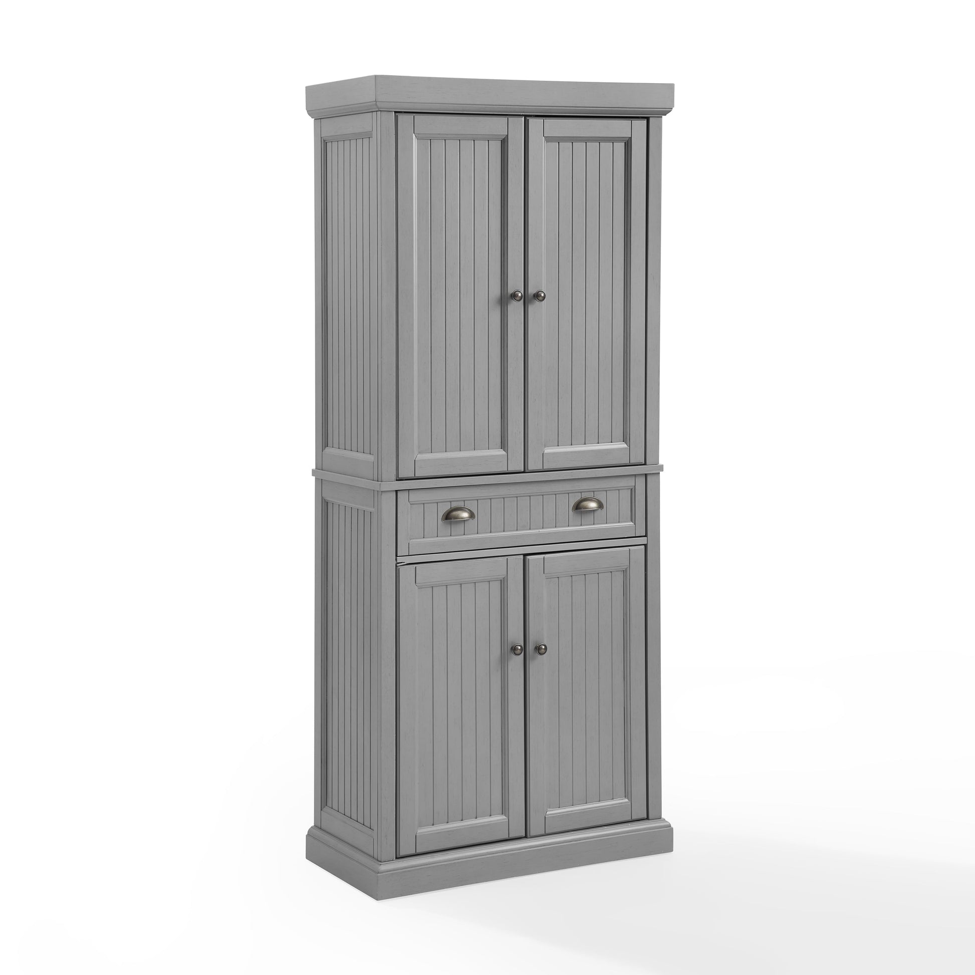 Crosley Furniture Seaside Coastal Pantry with Distressed Gray and Gold Finish