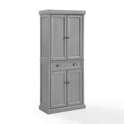 Crosley Furniture Seaside Coastal Pantry with Distressed Gray and Gold Finish