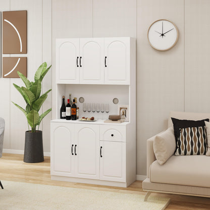 71" Kitchen Pantry Storage Cabinet with Microwave Oven Countertop - Stylish and Spacious White Hutch Cabinet with Adjustable Shelves - Ideal for Organizing Your Kitchen