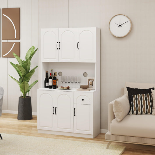 71" Kitchen Pantry Storage Cabinet with Microwave Oven Countertop - Stylish and Spacious White Hutch Cabinet with Adjustable Shelves - Ideal for Organizing Your Kitchen