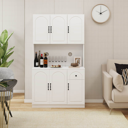 71" Kitchen Pantry Storage Cabinet with Microwave Oven Countertop - Stylish and Spacious White Hutch Cabinet with Adjustable Shelves - Ideal for Organizing Your Kitchen