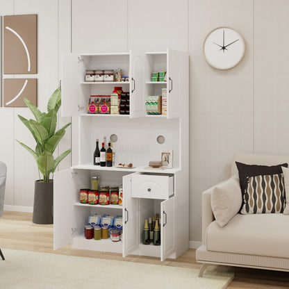 71" Kitchen Pantry Storage Cabinet with Microwave Oven Countertop - Stylish and Spacious White Hutch Cabinet with Adjustable Shelves - Ideal for Organizing Your Kitchen