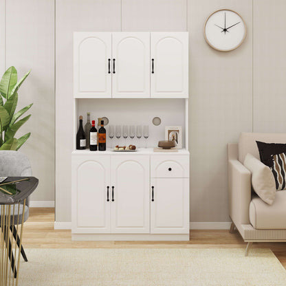 71" Kitchen Pantry Storage Cabinet with Microwave Oven Countertop - Stylish and Spacious White Hutch Cabinet with Adjustable Shelves - Ideal for Organizing Your Kitchen