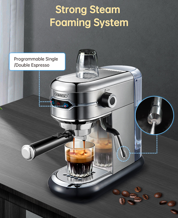 1450W Automatic Coffee Machine Capsule + Coffee Powder + Milk Foam 19Bar Extraction Mocha 3 in 1 | Half Espresso 1 Cup/2 Cup | Electronic Button | Powder Hammer | 51mm Steam with Bubbler