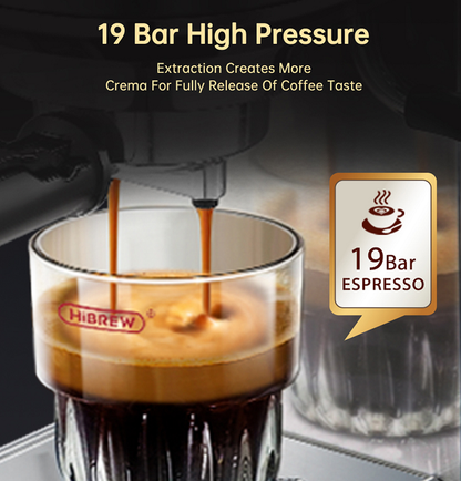 1450W Automatic Coffee Machine Capsule + Coffee Powder + Milk Foam 19Bar Extraction Mocha 3 in 1 | Half Espresso 1 Cup/2 Cup | Electronic Button | Powder Hammer | 51mm Steam with Bubbler