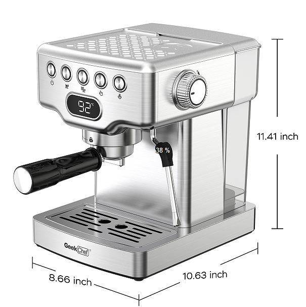 1350W Semi-Automatic Coffee Machine | 19Bar High Pressure Pump | 1 Cup/2 Cup Espresso | ULKA Extraction