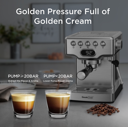 1350W Semi-Automatic Coffee Machine | 19Bar High Pressure Pump | 1 Cup/2 Cup Espresso | ULKA Extraction
