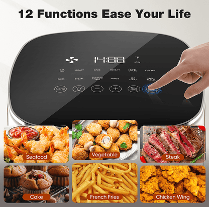 W2201P241267 6L Smart Oil-Free Steamer Air Fryer - 12-in-1 Air Roast, Fry, Reheat, Dehydrate - Low-Fat Cooking - 1700W Electric Oven - Non-Stick Cooker
