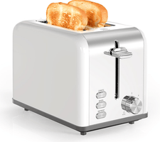 W1134P237563 White Multi-Earth Oven 2-Piece Toaster - Ultra-Wide Slot, 6 Browning Settings | Stylish High Lift Bars | Retro Stainless Steel Design