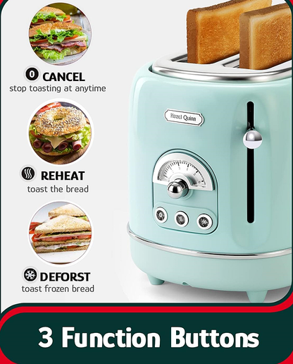 2-Slice Toaster SUS304 Food Grade 6 Browning Levels | Stylish High Lift Bar | Mint Green | Wide Slot | Thaw/Reheat/Cancel Functions