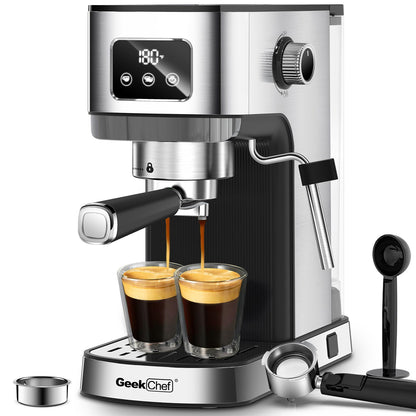 Geek Chef Espresso Machine - 20-Bar Extraction Power, ESE POD Filter, Milk Frother Steam Wand