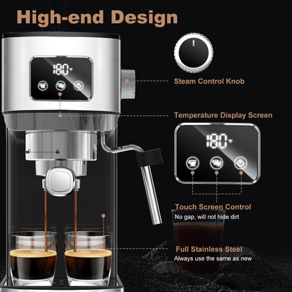 Geek Chef Espresso Machine - 20-Bar Extraction Power, ESE POD Filter, Milk Frother Steam Wand