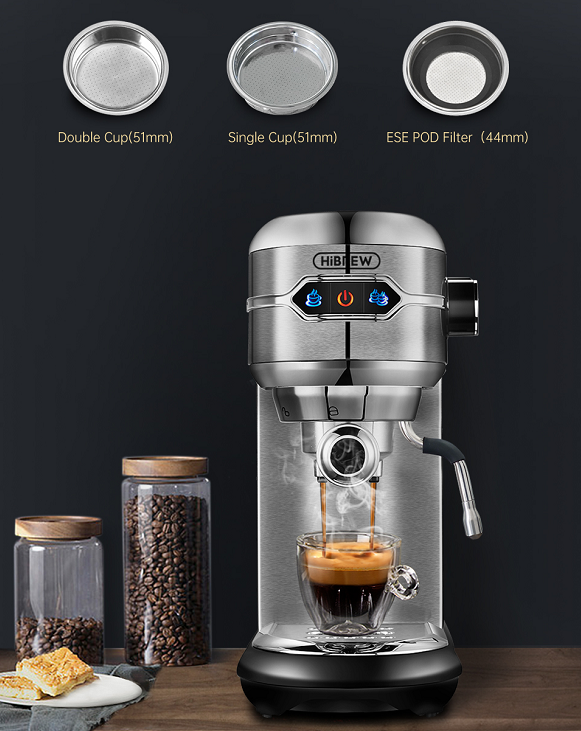 3-in-1 Semi-Automatic Coffee Machine | 19Bar Extraction | Capsule + Coffee Powder + Milk Foam | Mocha Nes | Best Espresso Maker for 1 Cup / 2 Cup | Touch Sensing | 1450W Steam