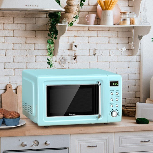 Charming 700W Retro Microwave Oven with 5 Power Levels & 8 Auto Cook Modes for Effortless Meals