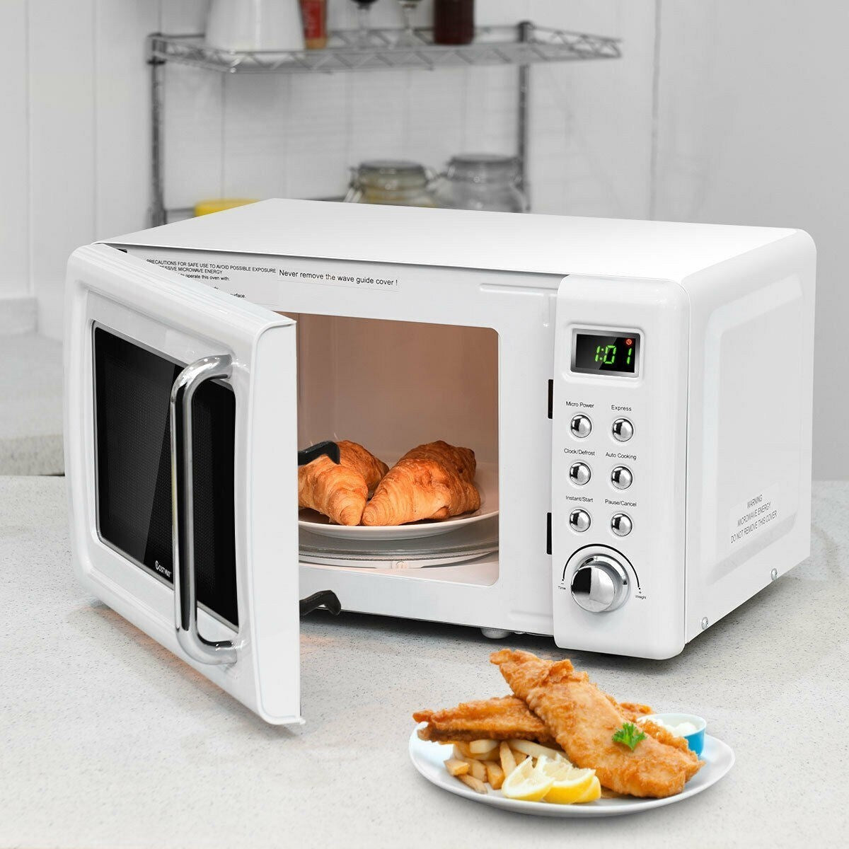Charming 700W Retro Microwave Oven with 5 Power Levels & 8 Auto Cook Modes for Effortless Meals