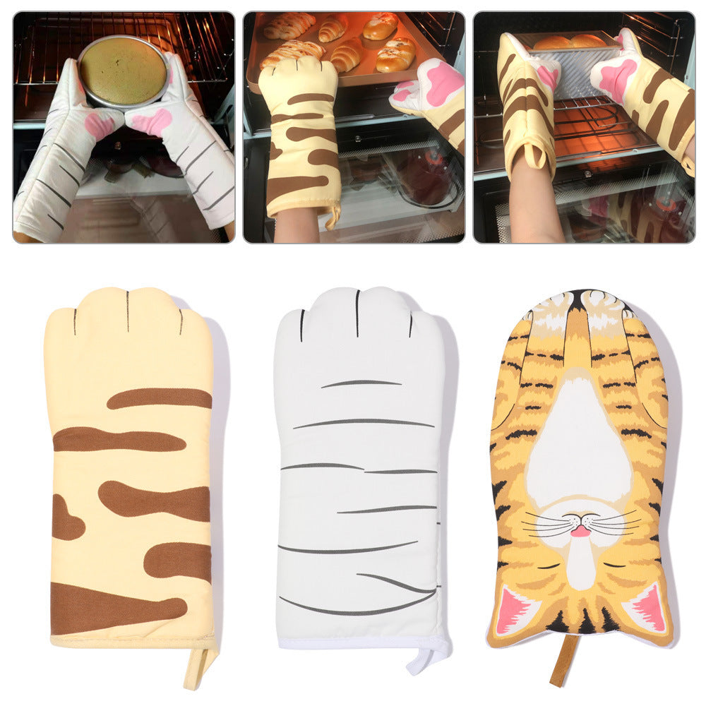 1PC 3D Cartoon Animal Cat Paws Oven Mitts | Long Cotton Baking Gloves | Heat Resistant & Non-Slip Kitchen Gloves