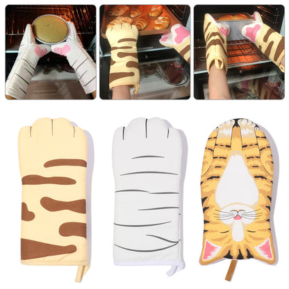 1PC 3D Cartoon Animal Cat Paws Oven Mitts | Long Cotton Baking Gloves | Heat Resistant & Non-Slip Kitchen Gloves