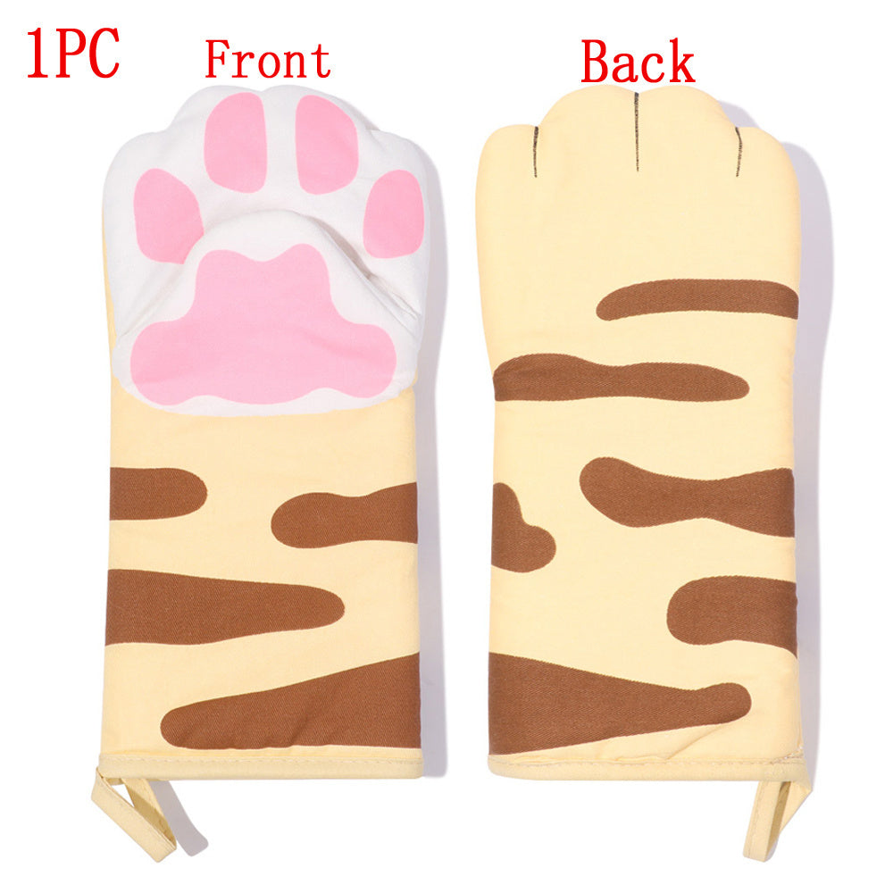 1PC 3D Cartoon Animal Cat Paws Oven Mitts | Long Cotton Baking Gloves | Heat Resistant & Non-Slip Kitchen Gloves