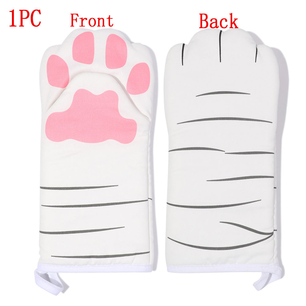 1PC 3D Cartoon Animal Cat Paws Oven Mitts | Long Cotton Baking Gloves | Heat Resistant & Non-Slip Kitchen Gloves