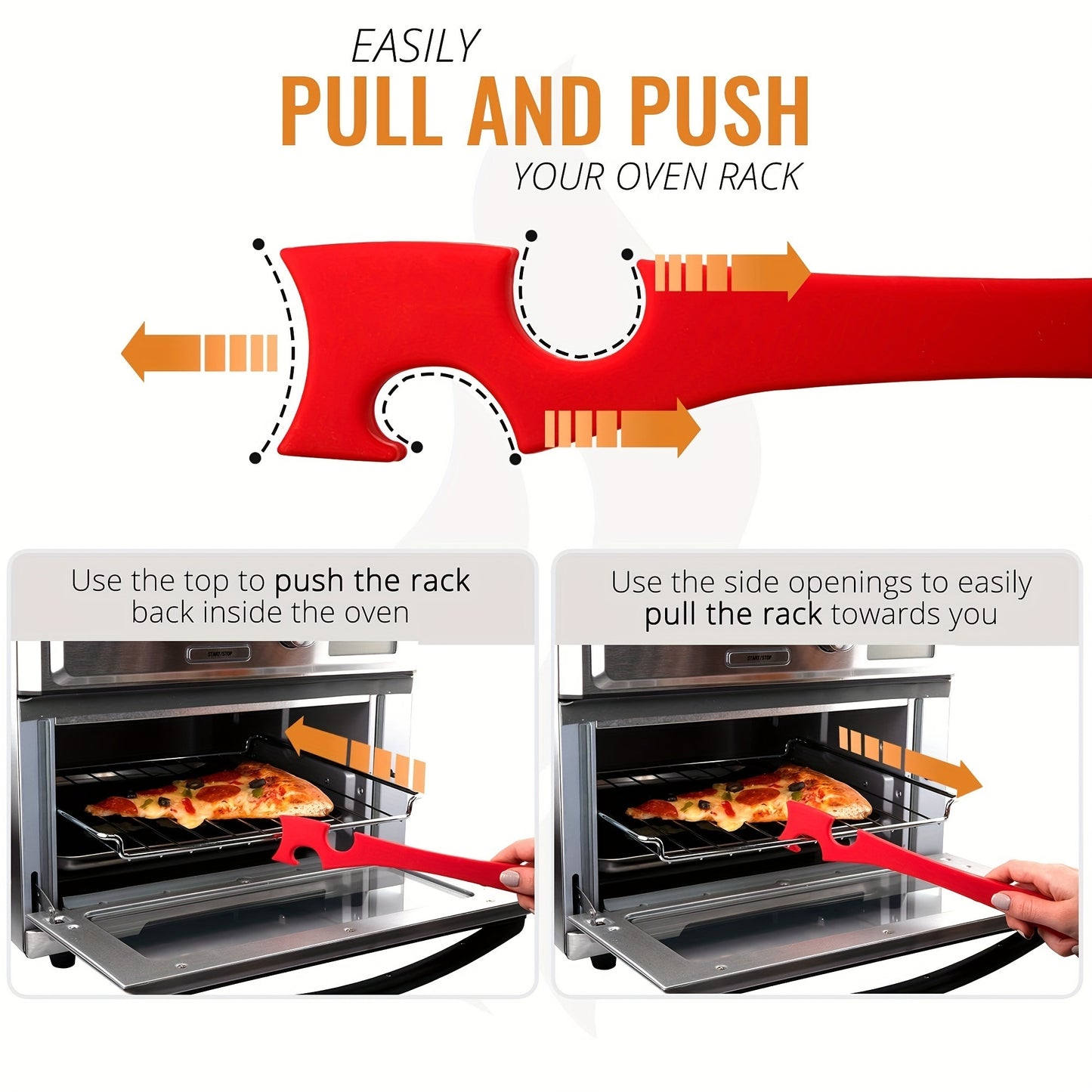 1pc Silicone Oven Rack Push Pull Tool with Longer Handle - Ideal for Kitchen Oven, Toaster Oven, Air Fryer, and More
