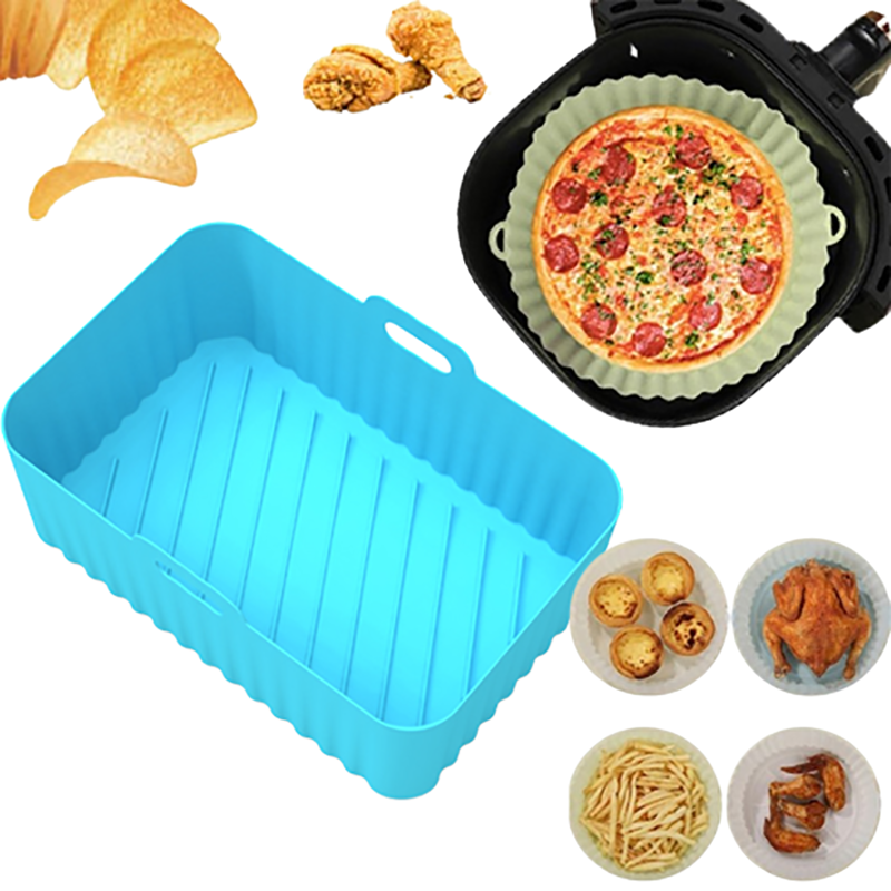 Air Fryer Silicone Pot with Handle - Reusable Liner | Heat Resistant Basket | Rectangle Baking Accessories for Fryer Oven Microwave