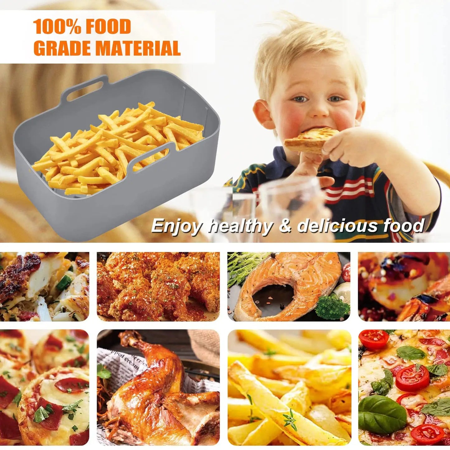 Air Fryer Silicone Pot with Handle - Reusable Liner | Heat Resistant Basket | Rectangle Baking Accessories for Fryer Oven Microwave